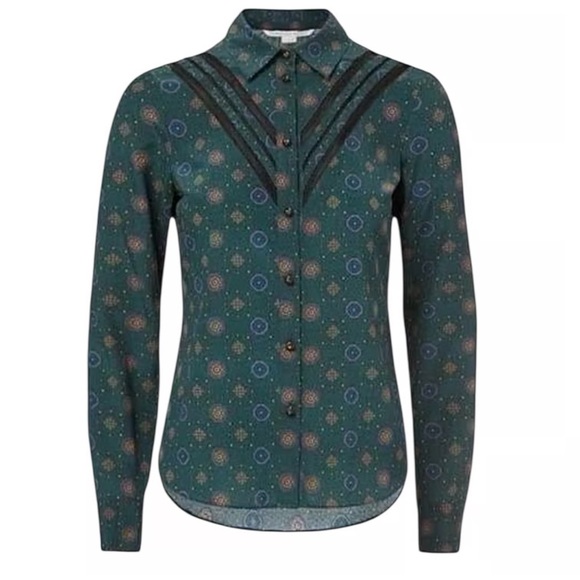 Veronica Beard Silk Deep Green Patterned Blouse - Picture 2 of 10